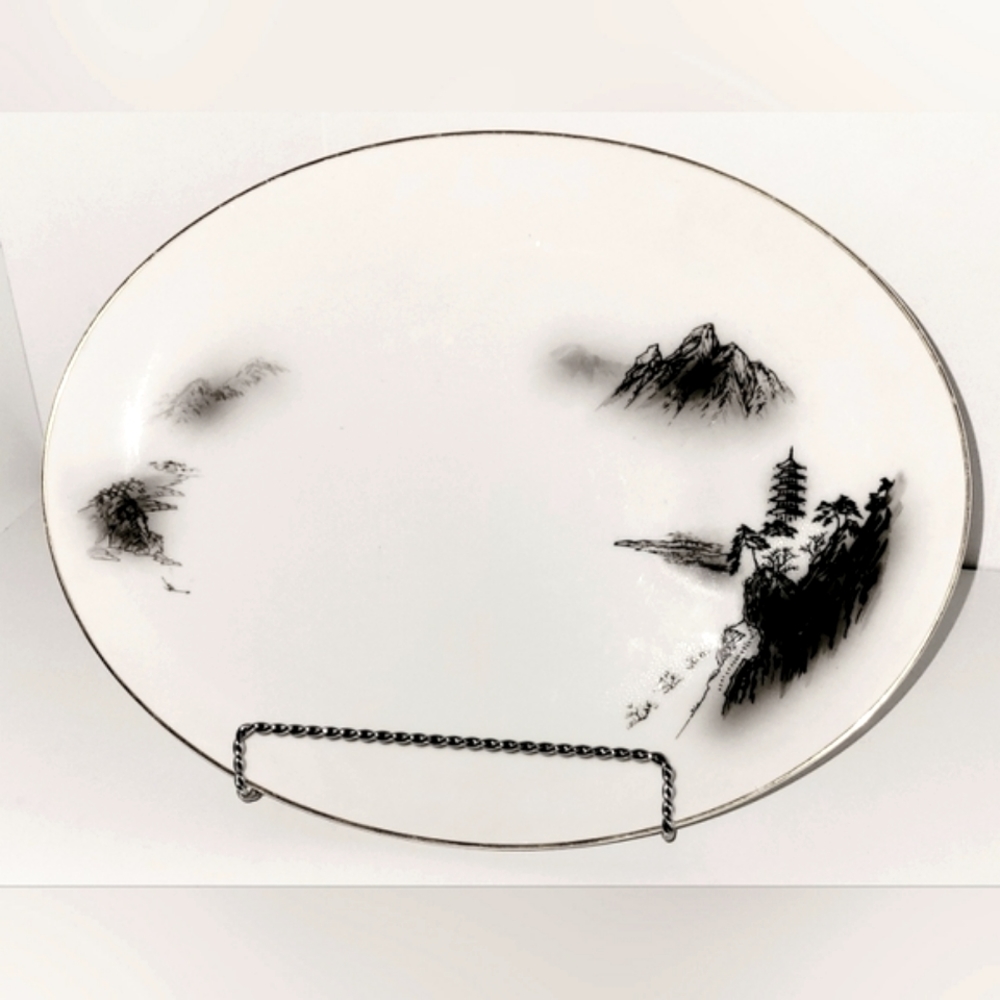 12" Fukagawa Oval Serve Platter Tray Arita 903 Vintage Japanese China Serve Dish